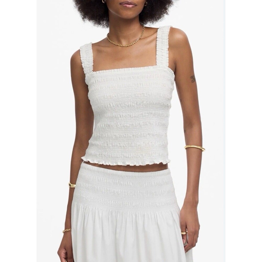 Madewell Women’s Poplin Smocked Tank Top Blouse white Size XL NWT Basic